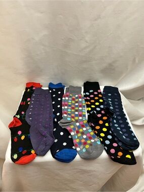 Lot Of 6 Designer Polka Dot Dress Socks Colorful Novelty Crew Socks